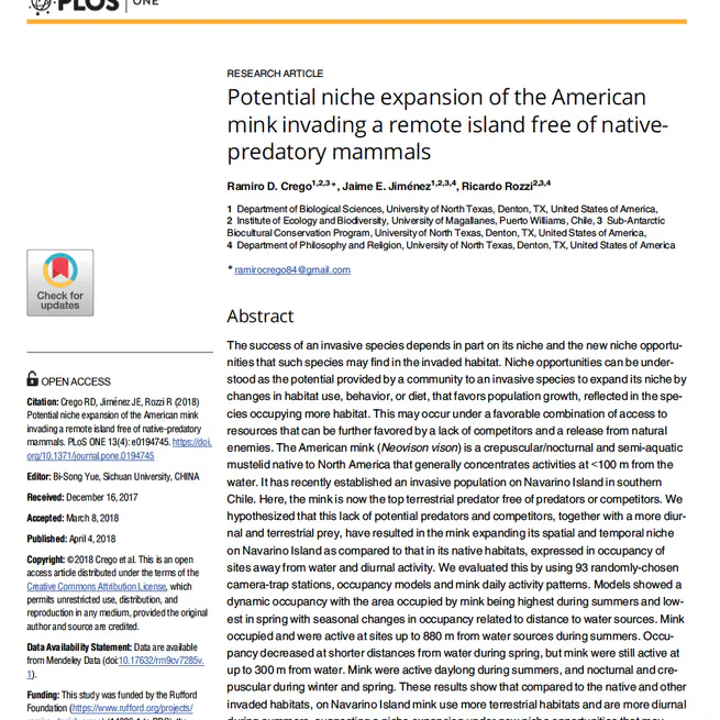 Potential niche expansion of the American mink invading a remote island free of native-predatory mammals