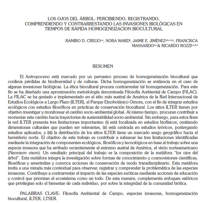 Los ojos del árbol: percibiendo, registrando, comprendiendo y contrarrestando las invasiones biológicas en tiempos de rápida homogeneizacion biocultural