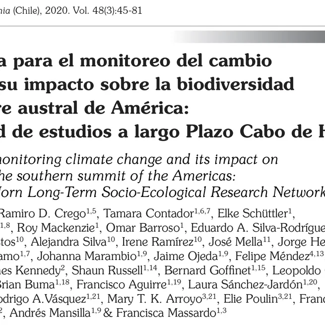 Un centinela para el monitoreo del cambio climático y su impacto sobre la biodiversidad en la cumbre austral de América: La nueva red de estudios a largo Plazo Cabo de Hornos