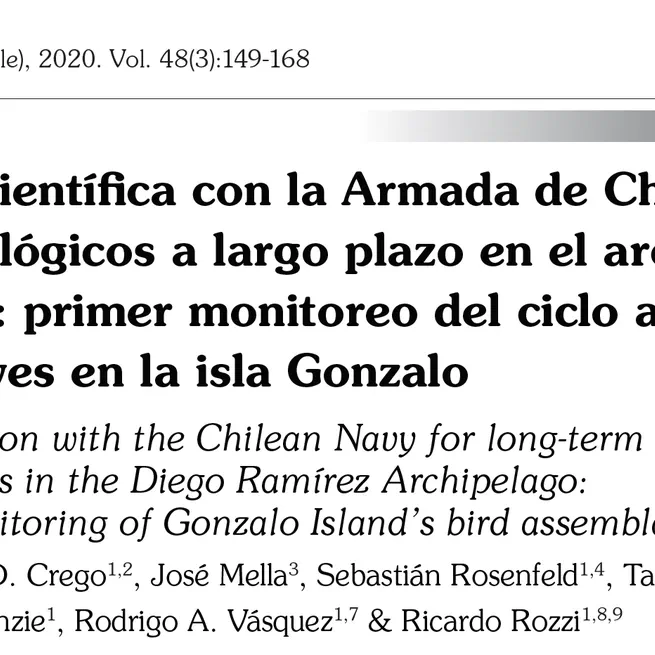 Colaboración científica con la Armada de Chile en estudios ornitológicos a largo plazo en el archipiélago Diego Ramírez: Primer monitoreo del ciclo anual del ensamble de aves en la isla Gonzalo