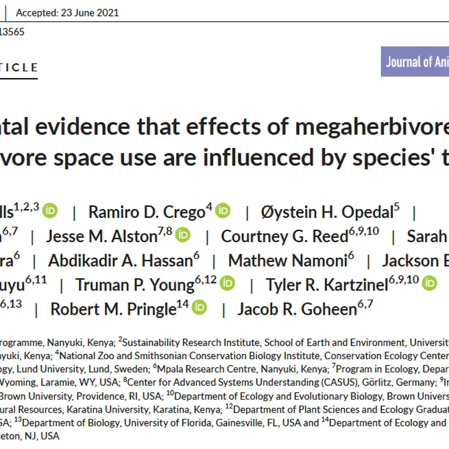 Experimental evidence that effects of megaherbivores on mesoherbivore space use are influenced by species' traits