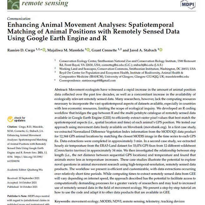 Enhancing Animal Movement Analyses: Spatiotemporal Matching of Animal Positions with Remotely Sensed Data Using Google Earth Engine and R