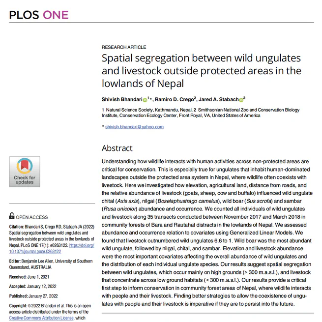 Spatial segregation between wild ungulates and livestock outside protected areas in the lowlands of Nepal