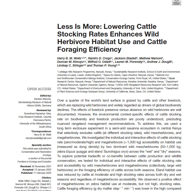 Less Is More: Lowering Cattle Stocking Rates Enhances Wild Herbivore Habitat Use and Cattle Foraging Efficiency