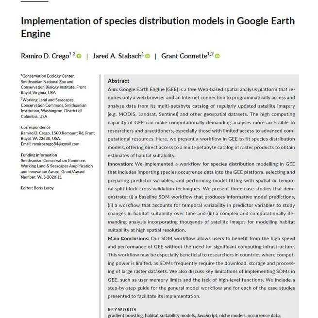 Implementation of species distribution models in Google Earth Engine