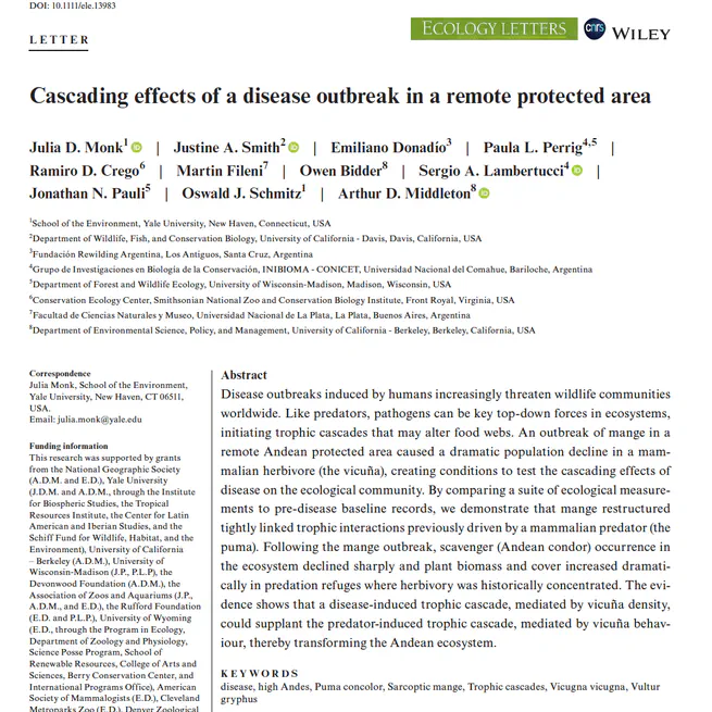 Cascading effects of a disease outbreak in a remote protected area