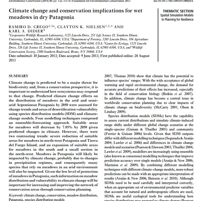 Modeling meadow distribution for conservation action in arid and semi-arid Patagonia, Argentina