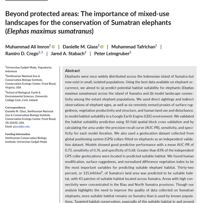 Beyond protected areas: The importance of mixed-use landscapes for the conservation of Sumatran elephants (Elephas maximus sumatranus)