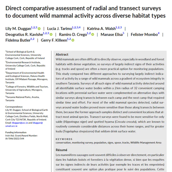 Direct comparative assessment of radial and transect surveys to document wild mammal activity across diverse habitat types