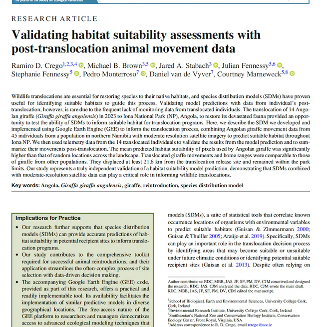 Validating habitat suitability assessments with post-translocation animal movement data