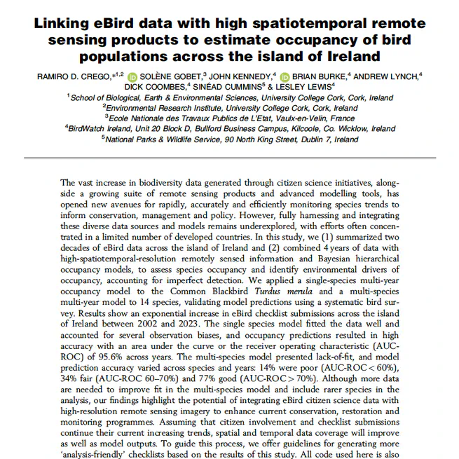 Linking eBird data with high spatiotemporal remote sensing products to estimate occupancy of bird populations across the island of Ireland