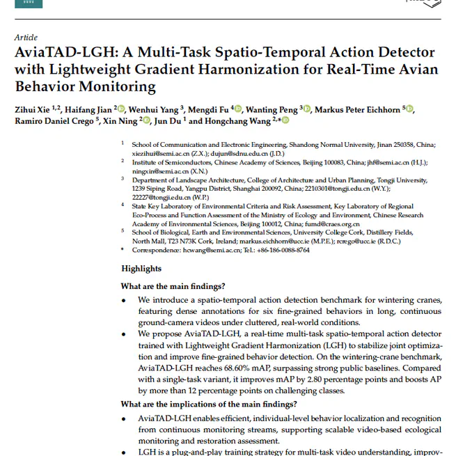 AviaTAD-LGH: A Multi-Task Spatio-Temporal Action Detector with Lightweight Gradient Harmonization for Real-Time Avian Behavior Monitoring