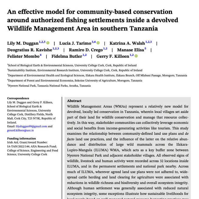 An effective model for community‐based conservation around authorized fishing settlements inside a devolved Wildlife Management Area in southern Tanzania