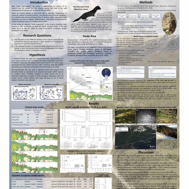 Seasonal dynamic habitat use suggests niche expansion of an invasive predator at the southernmost forest of the world