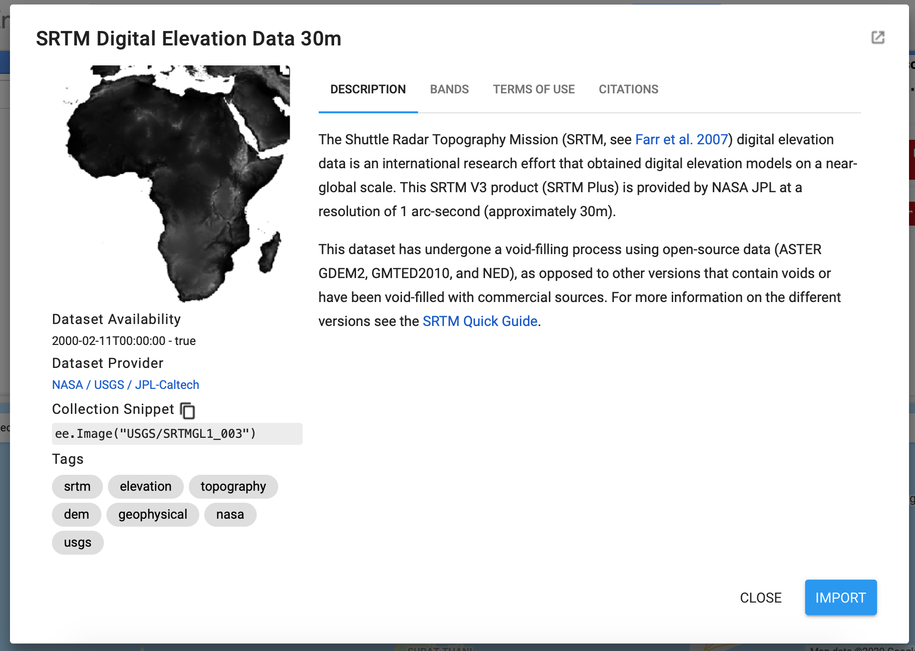 Figure 3. SRTM Digital Elevation Data description.